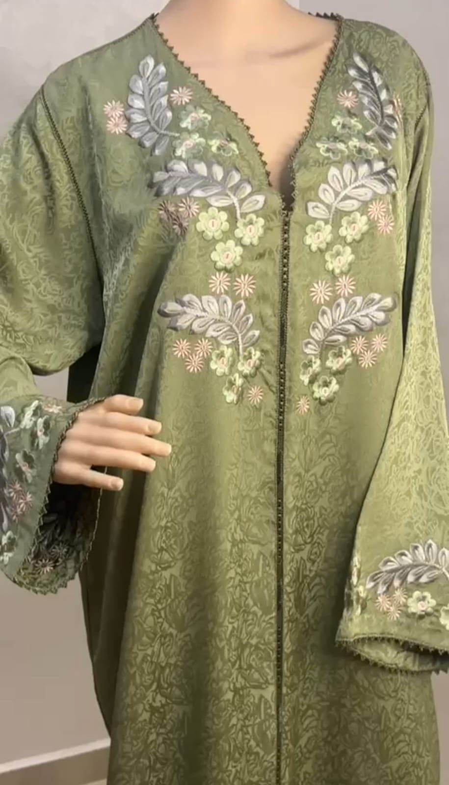 قفطان كمخة رقيق - أخضر زيتي