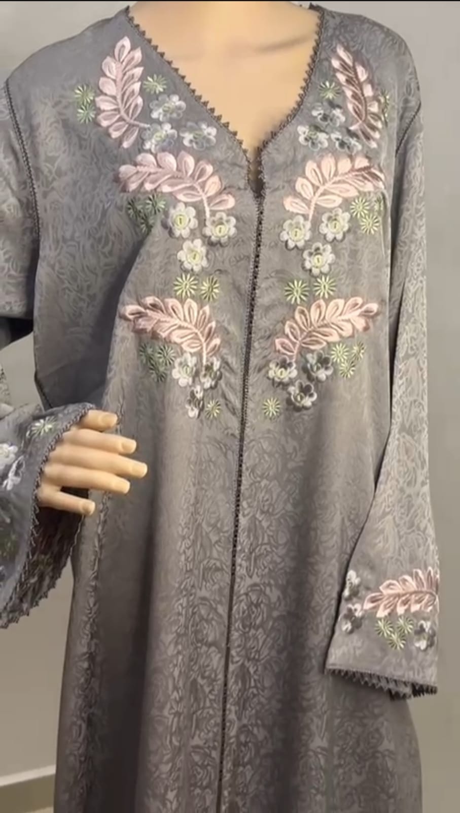 قفطان كمخة رقيق - رمادي