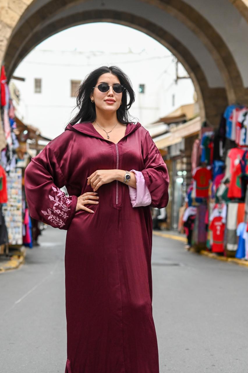 جلابة حرير مخزانية - بوردو ملكي