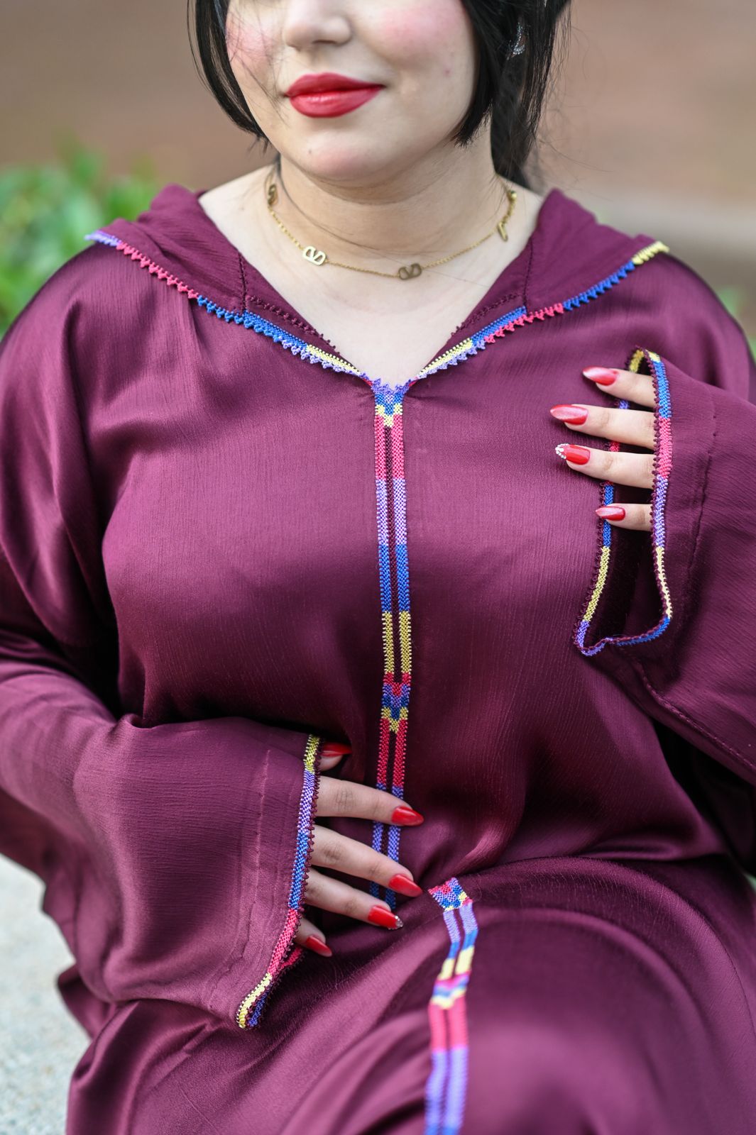 جلابة حرير مخزانية - راندة حصيرة ملونة (بوردو)